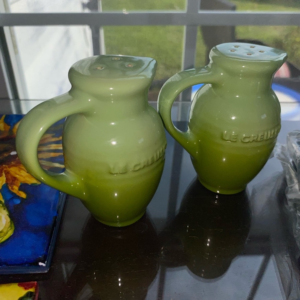 Set of Le Creuset Kiwi salt and pepper shakers